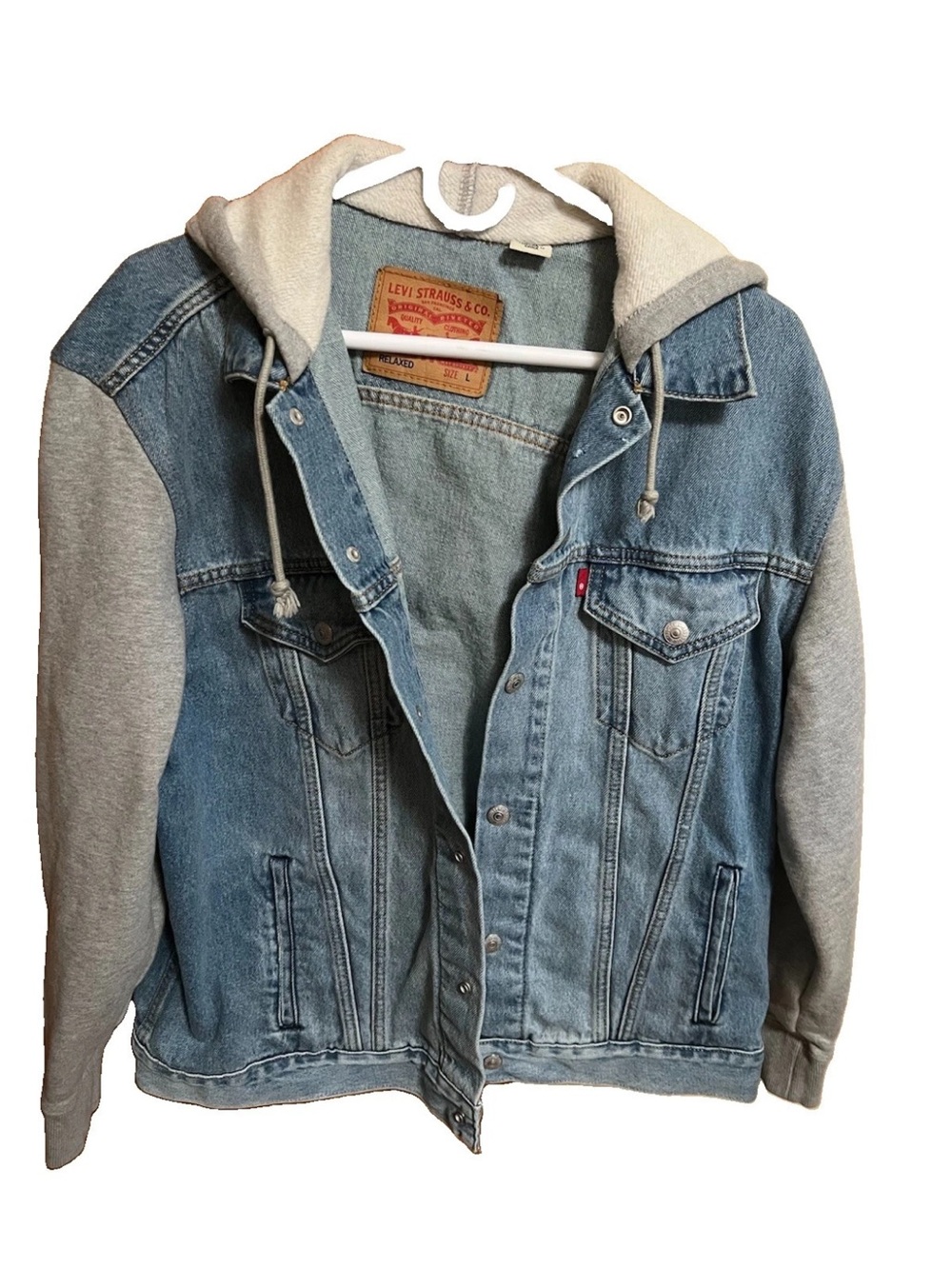 Levi’s Hybrid Hoodie Trucker Jacket A0632-0000 Men’s L Relaxed Denim Hooded